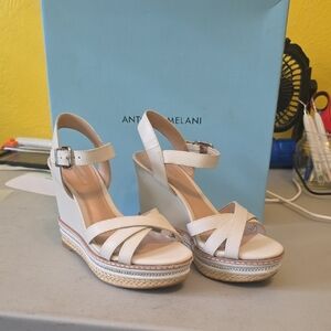 6.5 6 1/2 Antonio MELANI Blondee Wedge Sandals Eggshell. NEW